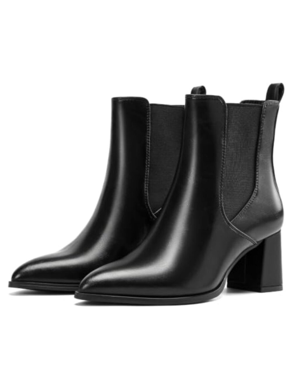 Women's Pointed Toe Ankle Boots Chunky Block Heel Slip On Chelsea Booties Faux